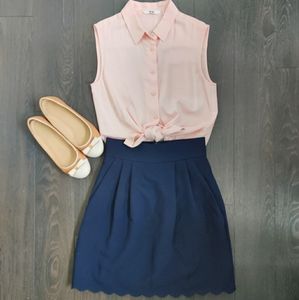 Club Monaco Navy Scalloped skirt